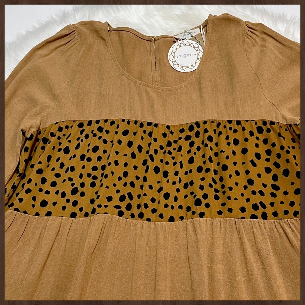 UMGEE Puff Sleeve & Ruffled Cuff Tiered Babydoll Dress Fringe Hem W/Animal Print - Picture 14 of 16